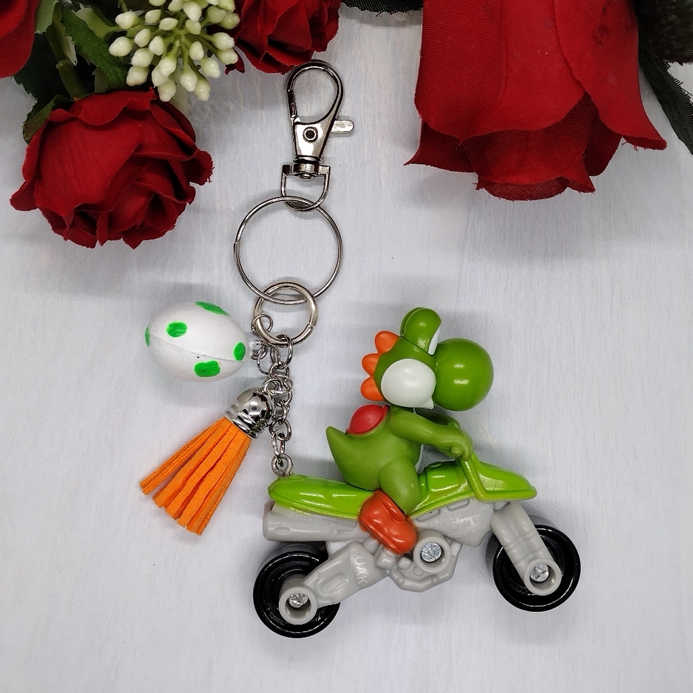 Yoshi Mario Bro's Motorcycle Character Keychain Backpack Zipper